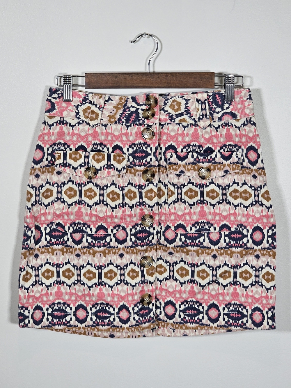 Atelier Reve Woven Pattern Button-Front Mini Skirt - Pink Multi Sz 36 US 4 - 6